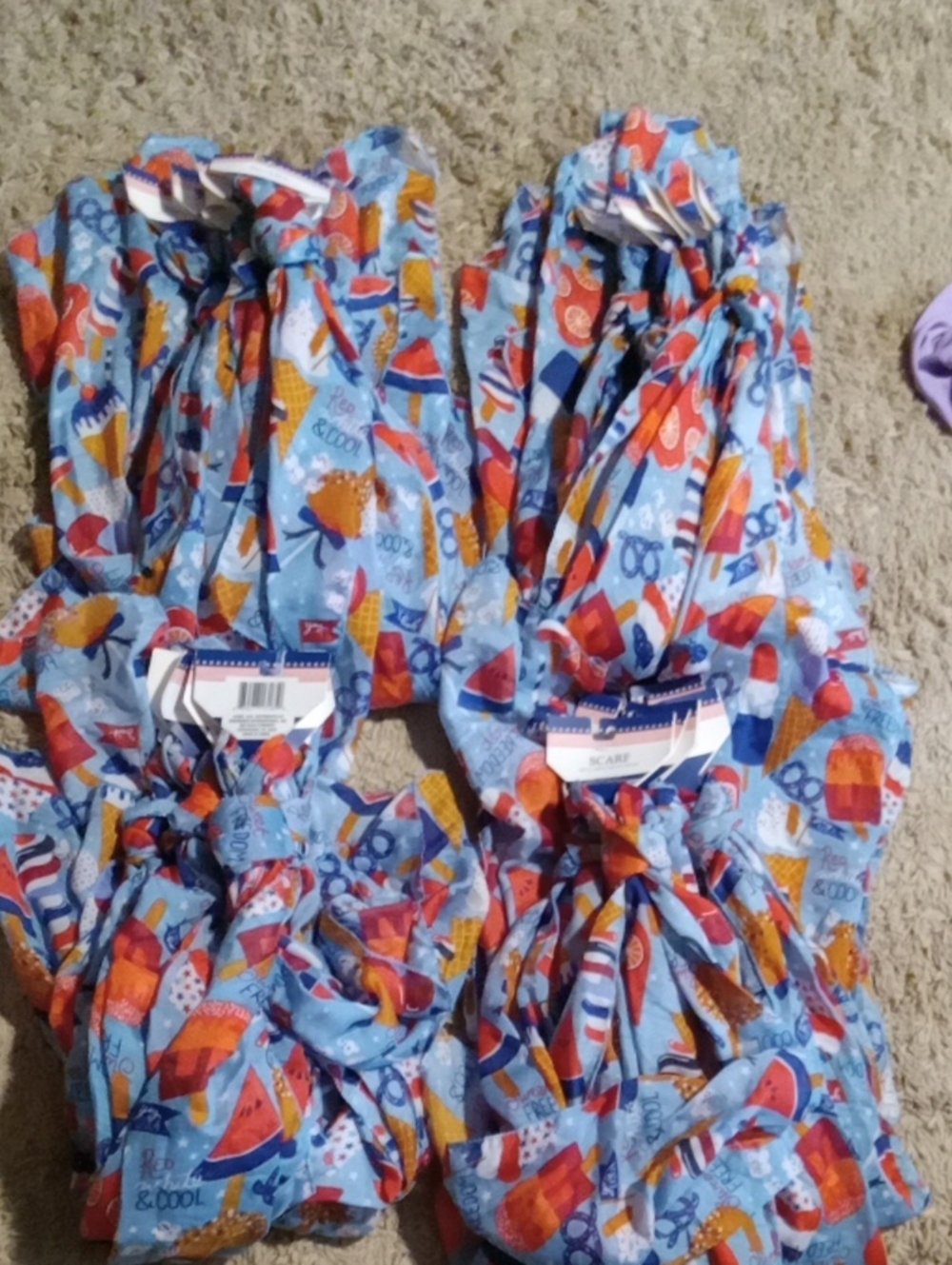 Light Blue Patriotic Printed Scarf Bundle - Popcicle, Fruit And Cupcake Print